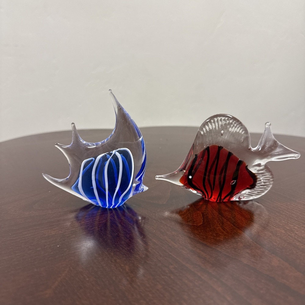 Beautiful Murano Style Art Glass‎ HandBlown Angel Fish Paperweight Figurines Set